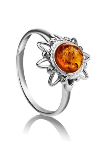 Cognac Amber Silver Ring The Helios, Ring Size: 11 / 20.5, image 