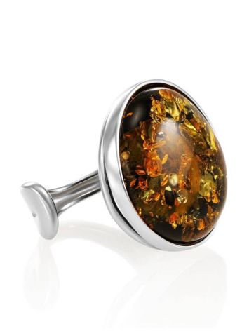 Sterling Silver Open Ring With Bold Amber Stone The Glow, Ring Size: Adjustable, image 
