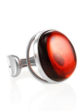 Bold Amber Adjustable Ring In Silver The Glow, Ring Size: Adjustable, image 
