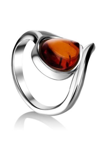 Silver Ring With Cognac Amber The Fiori, Ring Size: 11.5 / 21, image 