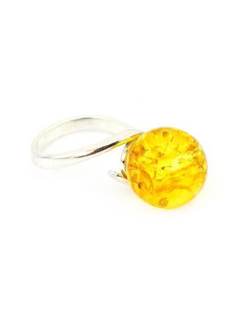 Silver Ring With Luminous Ball Shaped Amber The Jupiter, Ring Size: 9.5 / 19.5, image 