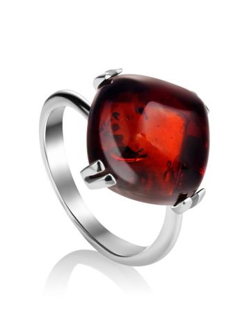 Sterling Silver Ring With Deep Red Amber The Byzantium, Ring Size: 5.5 / 16, image 