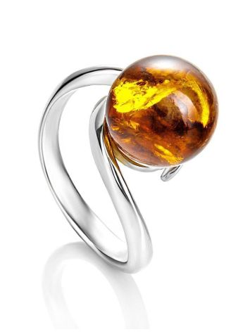 Sterling Silver Ring With Cognac Amber The Saturn, Ring Size: 7 / 17.5, image 