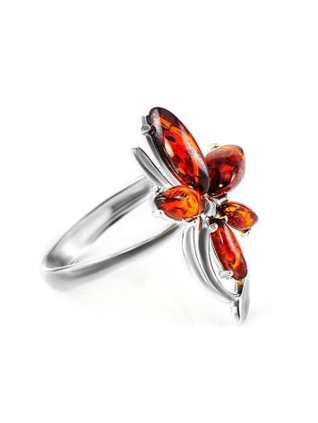 Cherry Amber In Silver Floral Ring The Verbena, Ring Size: 8.5 / 18.5, image 