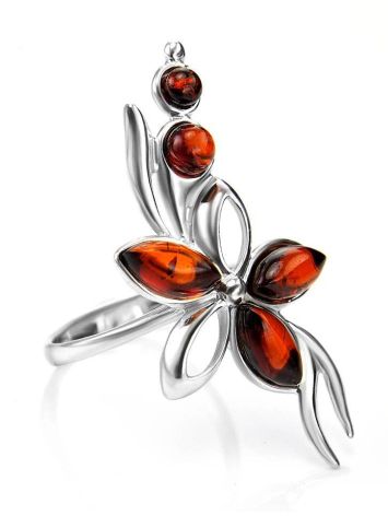 Floral Ring With Amber In Silver The Verbena, Ring Size: 10 / 20, image 
