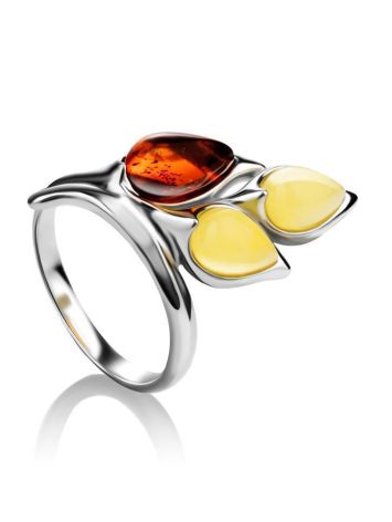 Multicolor Amber Floral Ring In Sterling Silver The Verbena, Ring Size: 10 / 20, image 