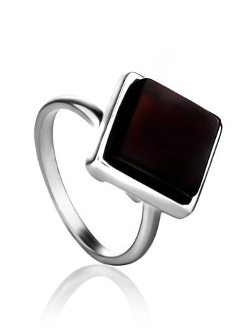 Geometric Silver Ring With Cherry Amber The Ovation, Ring Size: Adjustable, image 