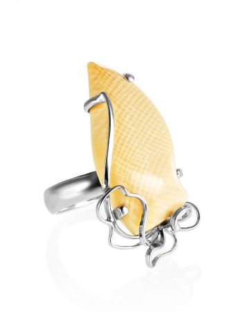 Stylish Gold-Plated Silver Ring With Natural Mammoth Tusk the Era, Ring Size: Adjustable, image 