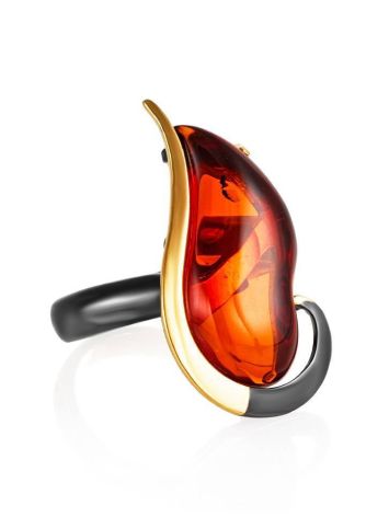 One Size Amber Ring In Gold-Plated Silver The Rialto, Ring Size: Adjustable, image 