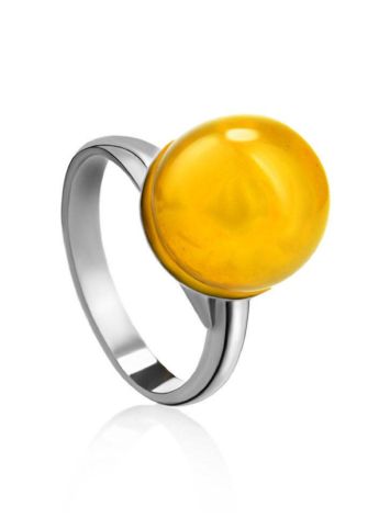 Refined Silver Ring With Ball Shaped Yellow Amber Stone The Paris, Ring Size: Adjustable, image 