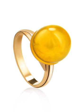 Gold-Plated Adjustable Ring With Natural Amber The Paris, Ring Size: Adjustable, image 
