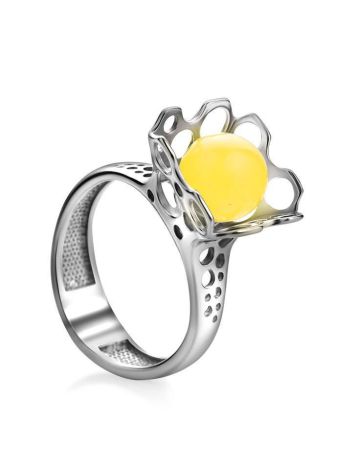 Stylish Silver Perforate Ring With Amber The Geneva, Ring Size: 6.5 / 17, image 