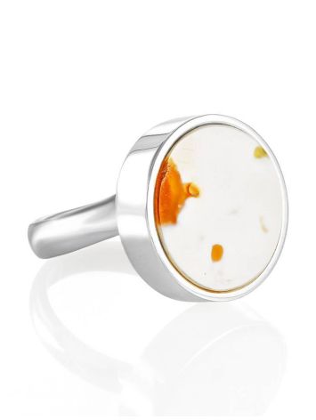 Designer Silver Adjustable Ring With White Amber, Ring Size: Adjustable, image 