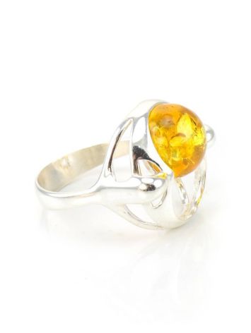 Bright Lemon Amber In Silver Ring The Orion, Ring Size: 9.5 / 19.5, image 