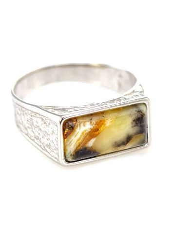 Stylish Silver Signet Ring With Amber The Cesar, Ring Size: / 22.5, image 
