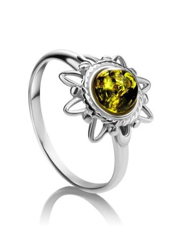Sterling Silver Ring With Green Amber The Helios, Ring Size: 3.5 / 14.5, image 