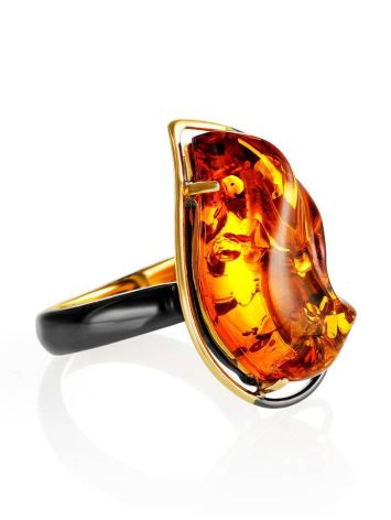 Open Amber Ring In Gold-Plated Silver The Rialto, Ring Size: Adjustable, image 