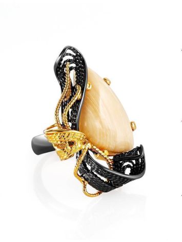 Voluptuous Gold-Plated Cocktail Ring With Mammoth Ivory The Era, Ring Size: Adjustable, image 