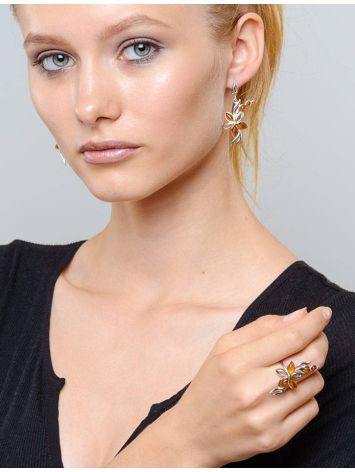 Floral Ring With Amber In Silver The Verbena, Ring Size: 10 / 20, image , picture 5