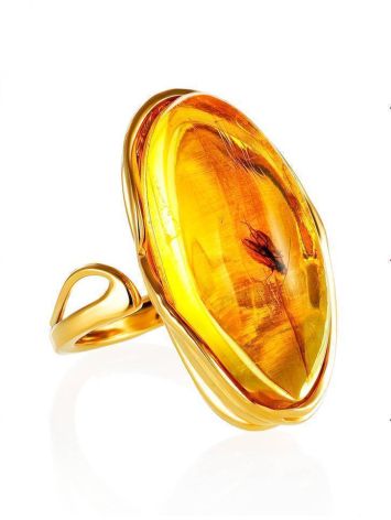 Amber Gold Plated Cocktail Ring With Inclusions The Clio, Ring Size: Adjustable, image 