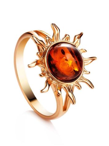 Gold Plated Ring With Natural Amber Centerpiece The Helios, Ring Size: 8.5 / 18.5, image 