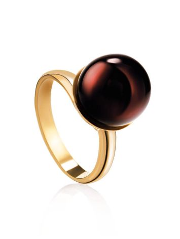 Gold-Plated Adjustable Ring With Cherry Amber The Paris, Ring Size: Adjustable, image 