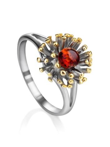 Cognac Amber Ring In Gold Plated Silver The Barbados, Ring Size: 12 / 21.5, image 