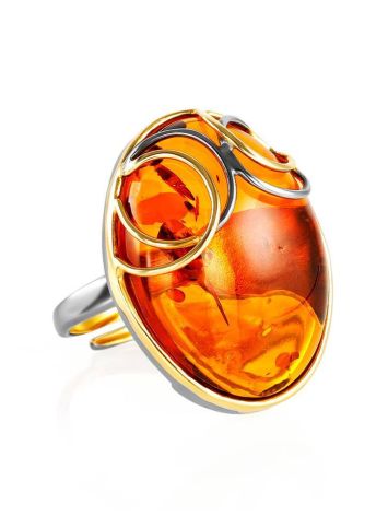 Gold Plated Amber Cocktail Ring The Meridian, Ring Size: Adjustable, image 