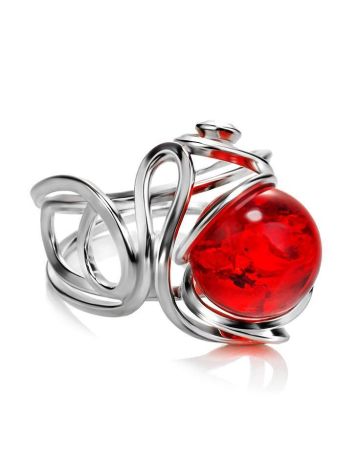 Baltic Round Cut Amber Ring In Sterling Silver The Flamenco, Ring Size: Adjustable, image 