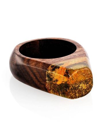 Стильное кольцо из древесины палисандра и янтаря «Индонезия» 17.5, Ring Size: 8 / 18, image , picture 3