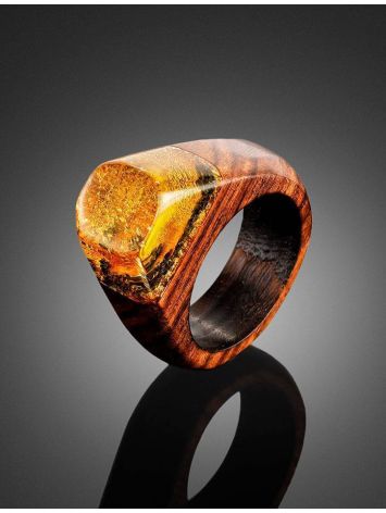 Стильное кольцо из древесины палисандра и янтаря «Индонезия» 17.5, Ring Size: 8 / 18, image , picture 2