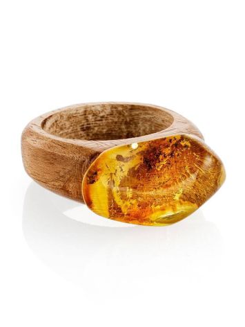 Кольцо «Индонезия» из древесины ореха и натурального янтаря 16.5, Ring Size: 10 / 20, image , picture 3