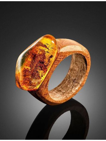 Кольцо «Индонезия» из древесины ореха и натурального янтаря 16.5, Ring Size: 10 / 20, image , picture 2