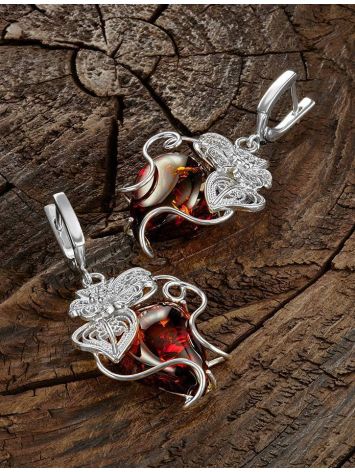 Amazing Cognac Amber Earrings In Sterling Silver The Dew, image , picture 3