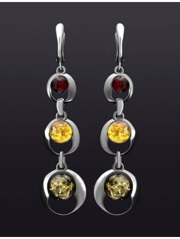Silver Dangle Earrings With Multicolor Amber The Orion, image , picture 2