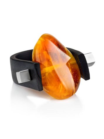 Rubber Unisex Ring With Amber Centerpiece The Grunge, Ring Size: / 23, image , picture 3