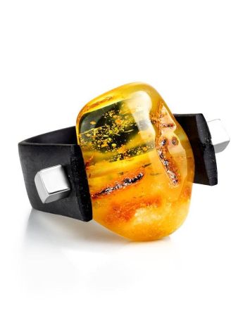Unisex Rubber Ring With Genuine Amber The Grunge, Ring Size: / 23, image , picture 3