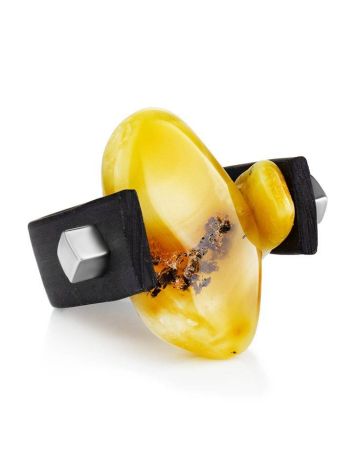 Unisex Rubber Ring With Natural Amber The Grunge, Ring Size: / 23, image , picture 3