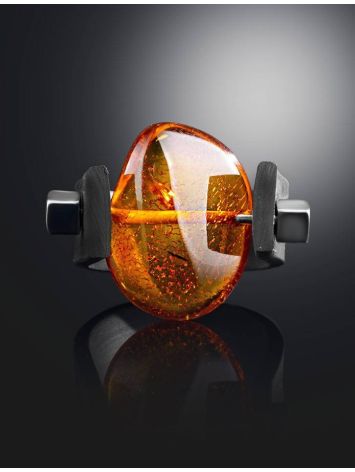 Designer Unisex Ring With Natural Amber The Grunge, Ring Size: / 23, image , picture 2
