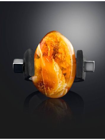 Rubber Unisex Ring With Amber Centerpiece The Grunge, Ring Size: / 23, image , picture 2