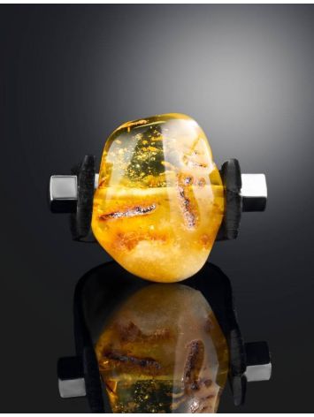 Unisex Rubber Ring With Genuine Amber The Grunge, Ring Size: / 23, image , picture 2