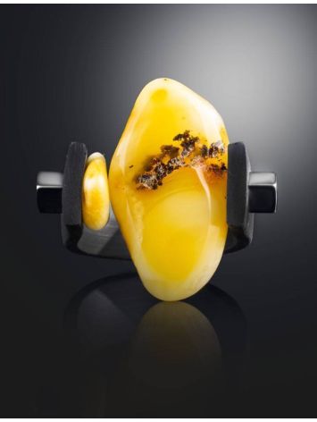 Unisex Rubber Ring With Natural Amber The Grunge, Ring Size: / 23, image , picture 2
