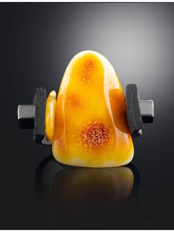 Unisex Adjustable Ring With Natural Amber The Grunge, Ring Size: 13 / 22, image , picture 2