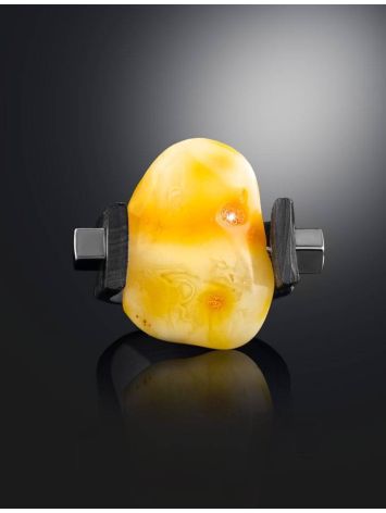 Unisex Rubber Ring With Natural Amber The Grunge, Ring Size: 13 / 22, image , picture 2