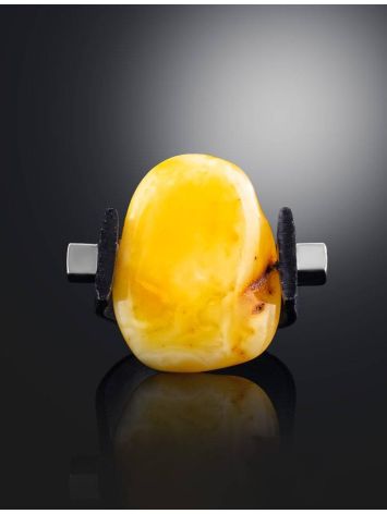 Unisex Rubber Ring With Amber Stone The Grunge, Ring Size: / 23, image , picture 2