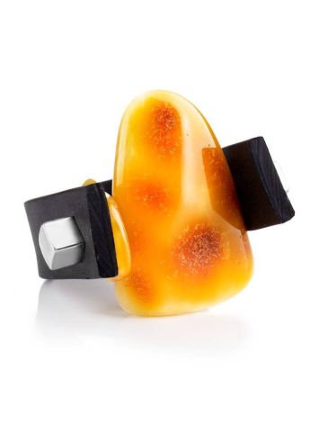 Unisex Adjustable Ring With Natural Amber The Grunge, Ring Size: 13 / 22, image , picture 3