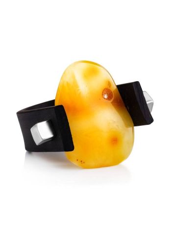Unisex Rubber Ring With Natural Amber The Grunge, Ring Size: 13 / 22, image , picture 3