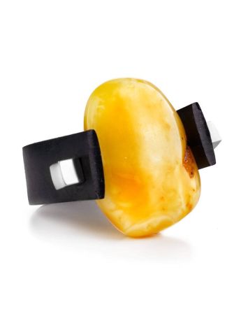 Unisex Rubber Ring With Amber Stone The Grunge, Ring Size: / 23, image , picture 3