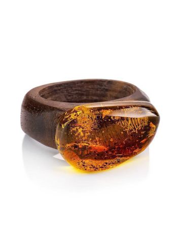 Wooden Ring With Bright Lemon Amber The Indonesia, Ring Size: 6 / 16.5, image , picture 3