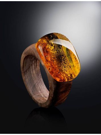 Wooden Ring With Bright Lemon Amber The Indonesia, Ring Size: 10 / 20, image , picture 2